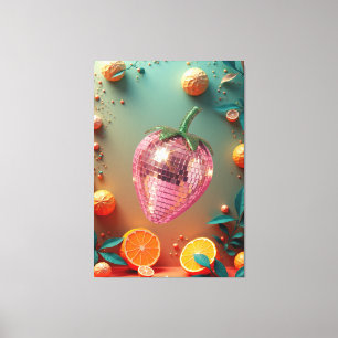 Toile Boule de disco Groovy Mur d'art pop aux fraises 