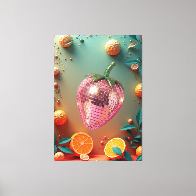 Toile Boule de disco Groovy Mur d'art pop aux fraises  (Recto)