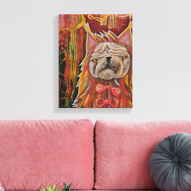 Toile Bouledogue dans un costume de chat, collage abstra (Insitu(Salon))