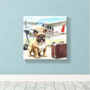 Toile Bouledogue français avec avion