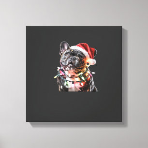Toile Bouledogue français avec chapeau de Père Noël enve