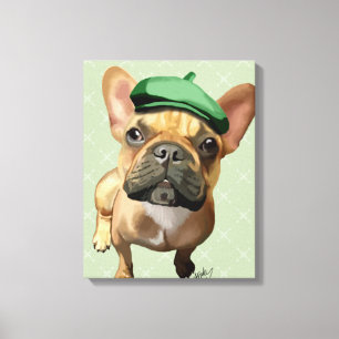 Toile Bouledogue français Brown avec le casquette vert