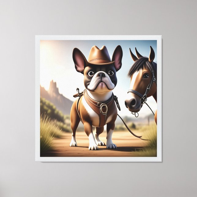 Toile Bouledogue français chapeau de cowboy French Bulld (Recto)