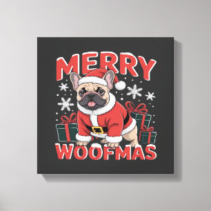 Toile Bouledogue français chapeau de Père Noël Joyeux No