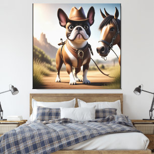 Toile Bouledogue français en vacances dans le Far West