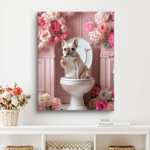 Toile Bouledogue français sur toilettes   Salle de bain 