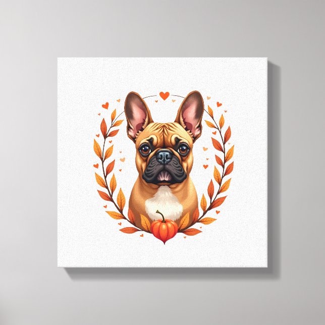 Toile Bouledogue français vintage avec couronne de feuil (Recto)