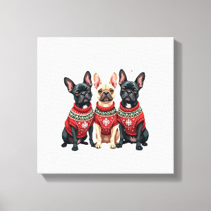 Toile Bouledogues français de Noël Xmas Chien Frenchie
