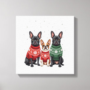 Toile Bouledogues français de Noël Xmas Frenchie Chien 2