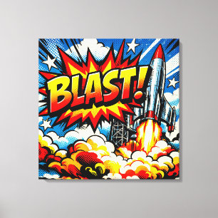 Toile BOUM ! Explosion de fusée d'art pop rétro