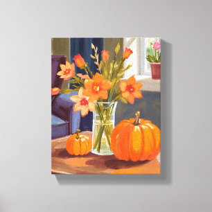 Toile Bouquet de citrouilles d'automne   Fleurs orange a