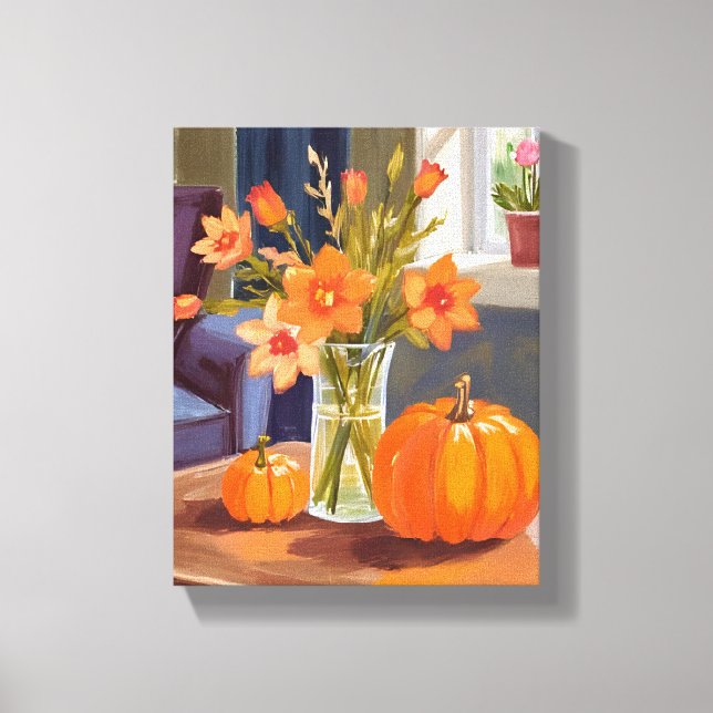 Toile Bouquet de citrouilles d'automne | Fleurs orange a (Recto)