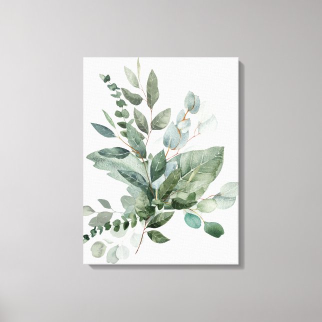 Toile Bouquet de feuilles d'eucalyptus au vert sauge tro (Recto)