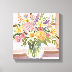 Toile Bouquet de fleurs printanières Aquarelle florale