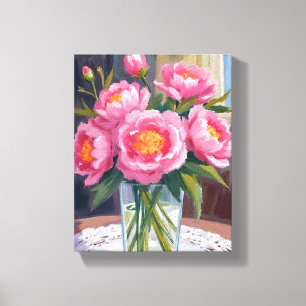 Toile Bouquet de fleurs rose tendre Floral de paonies