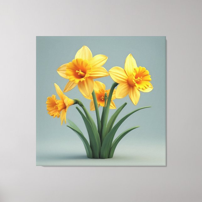 Toile Bouquet de jonquilles jaune vif avec feuilles vert (Recto)