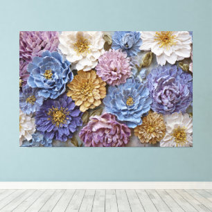 Toile Bouquet de lavande, bleu, crème et jaune doré