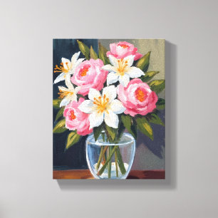 Toile Bouquet de lys et de roses Vase aquarelle floral