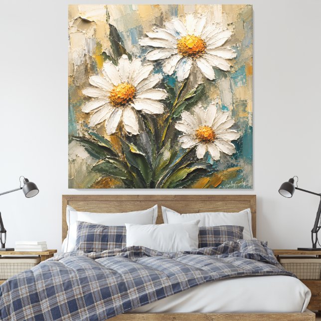 Toile Bouquet de pâquerettes blanches texturées  (Insitu(Chambre))