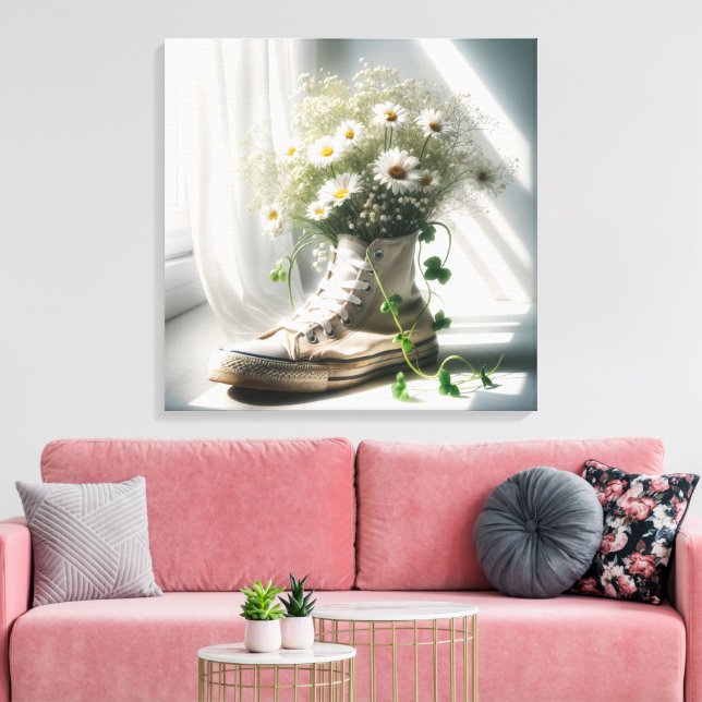 Toile Bouquet de pâquerettes dans une basket blanche (Insitu(Salon))