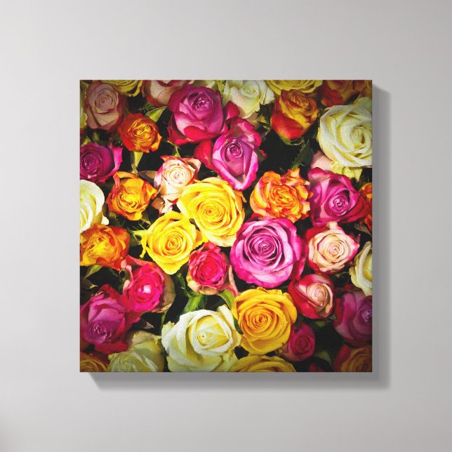 Toile Bouquet De Roses Blanches Rose Jaune Fleurs (Recto)