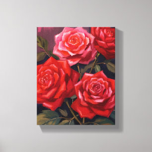 Toile Bouquet de roses Peinture aquarelle florale roug