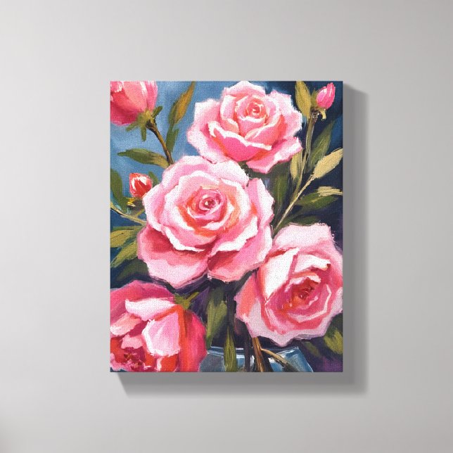 Toile Bouquet de roses rose blush peinture (Recto)