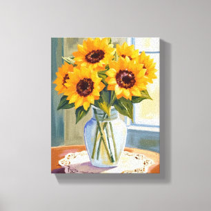 Toile Bouquet de tournesols jaunes floral aquarelle