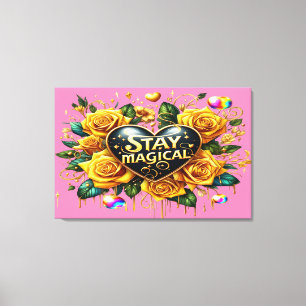 Toile Bouquet enchanteur de Roses d'or et coeur36x24