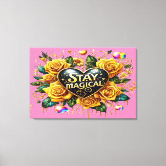 Toile Bouquet enchanteur de Roses d'or et coeur36x24