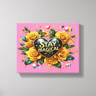 Toile Bouquet enchanteur de Roses d'or et coeur 10x8