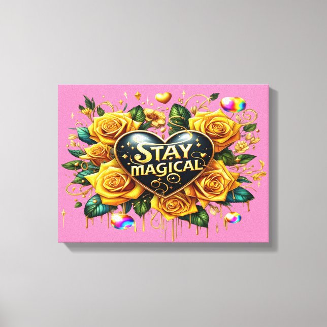 Toile Bouquet enchanteur de Roses d'or et coeur 16x12 (Recto)