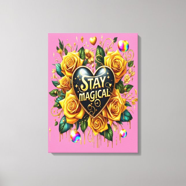 Toile Bouquet enchanteur de Roses d'or et coeur 18x24 (Recto)