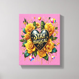 Toile Bouquet enchanteur de Roses d'or et coeur 8x10