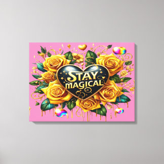 Toile Bouquet enchanteur de Roses d'or et de coeur24x18