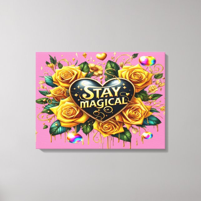 Toile Bouquet enchanteur de Roses d'or et de coeur 24x18 (Recto)