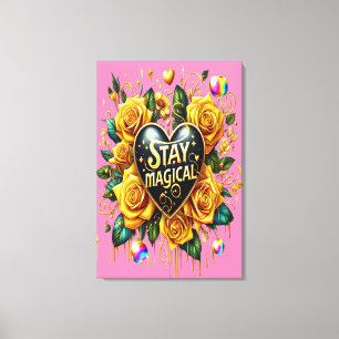 Toile Bouquet enchanteur de Roses d'or et de coeur 24x36