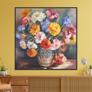 Toile Bouquet floral coloré dans un vase en céramique -