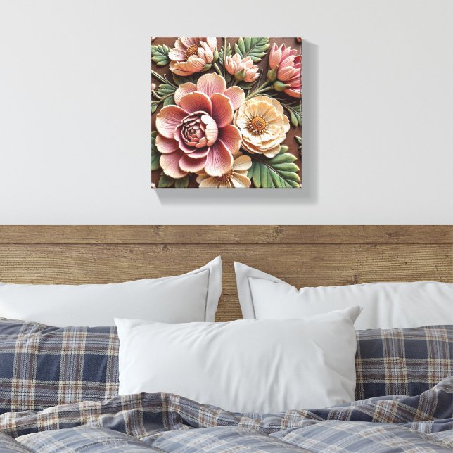 Toile Bouquet pastel aux tons terreux (Insitu(Chambre))