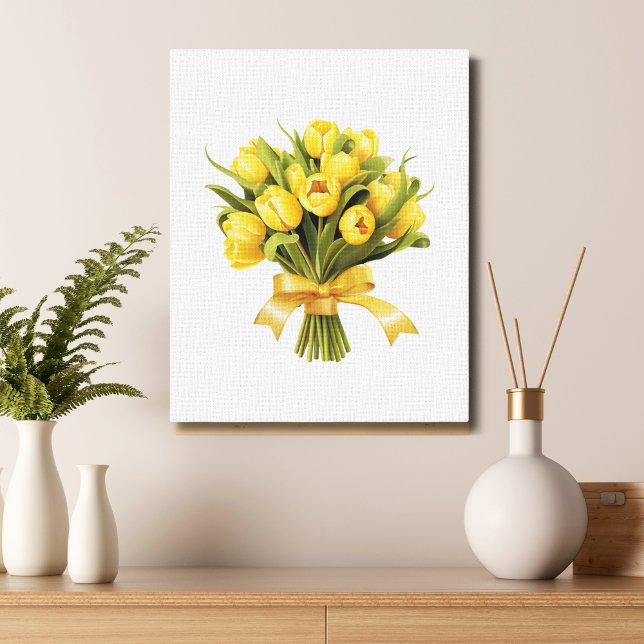 Toile Bouquet Tulipes Jaunes Fleur Florale (Yellow Tulips in a bouquet canvas wall art)