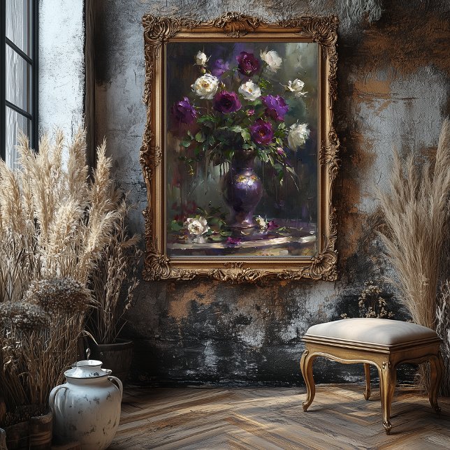 Toile Bouquet vintage violet et rose blanche (Créateur téléchargé)