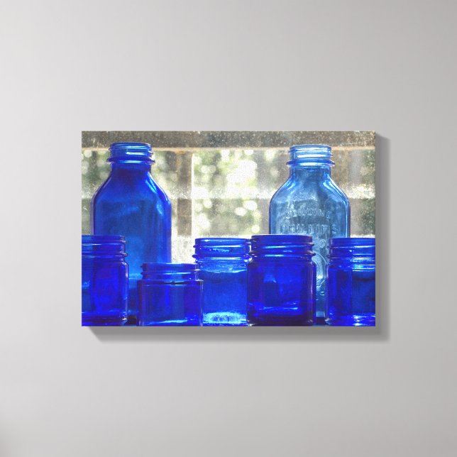 Toile Bouteilles en Verre d'Antiquité Bleu (Impression e (Recto)