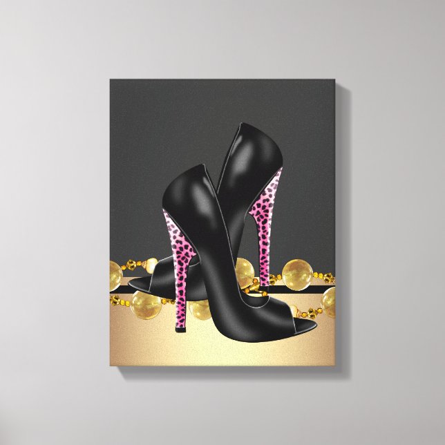 Toile Boutique chaussures à talons hauts noir et rose lé (Recto)