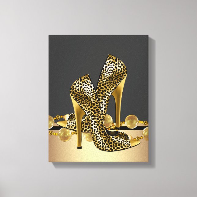 Toile Boutique Chaussures Leopard Noir et Or (Recto)