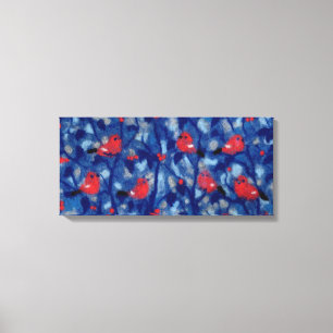 Toile Bouvreuils, Oiseaux Rouges Arbres Bleus Peinture d