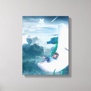Toile Boy & Seahorse Fishing on the Moon