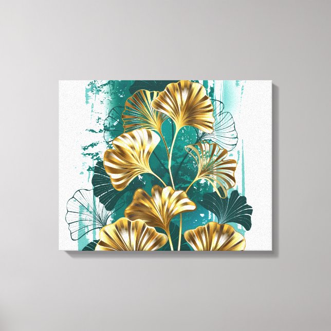 Toile Branche avec Feuilles d'or Ginko Biloba (Recto)