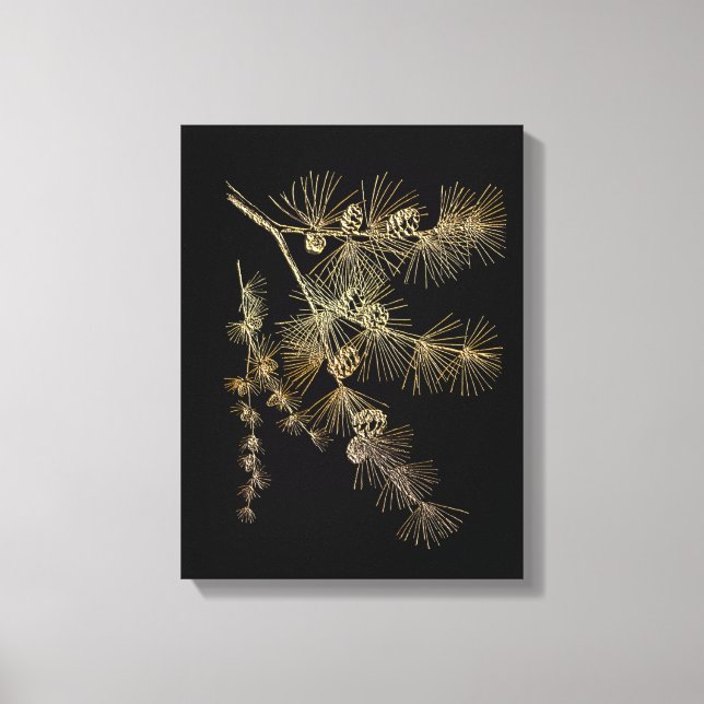 Toile Branche de pin d'or Liquid Art naturel Plante (Recto)