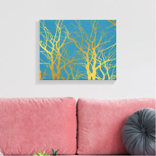 Toile Branches Gold Tree Motif Arrière - plan bleu