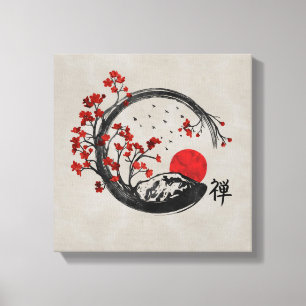 Toile Branches Zen Enso Circle et Sakura